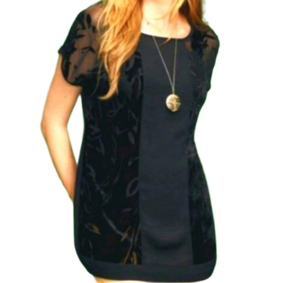 CAbi Black Semi Sheer Floral Velvet Burnout Blouse - Picture 1 of 9